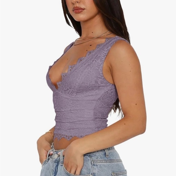 NWT ReoRia Hazy Lilac Lace Double Lined V-Neck Tank Top XL - Picture 4 of 8